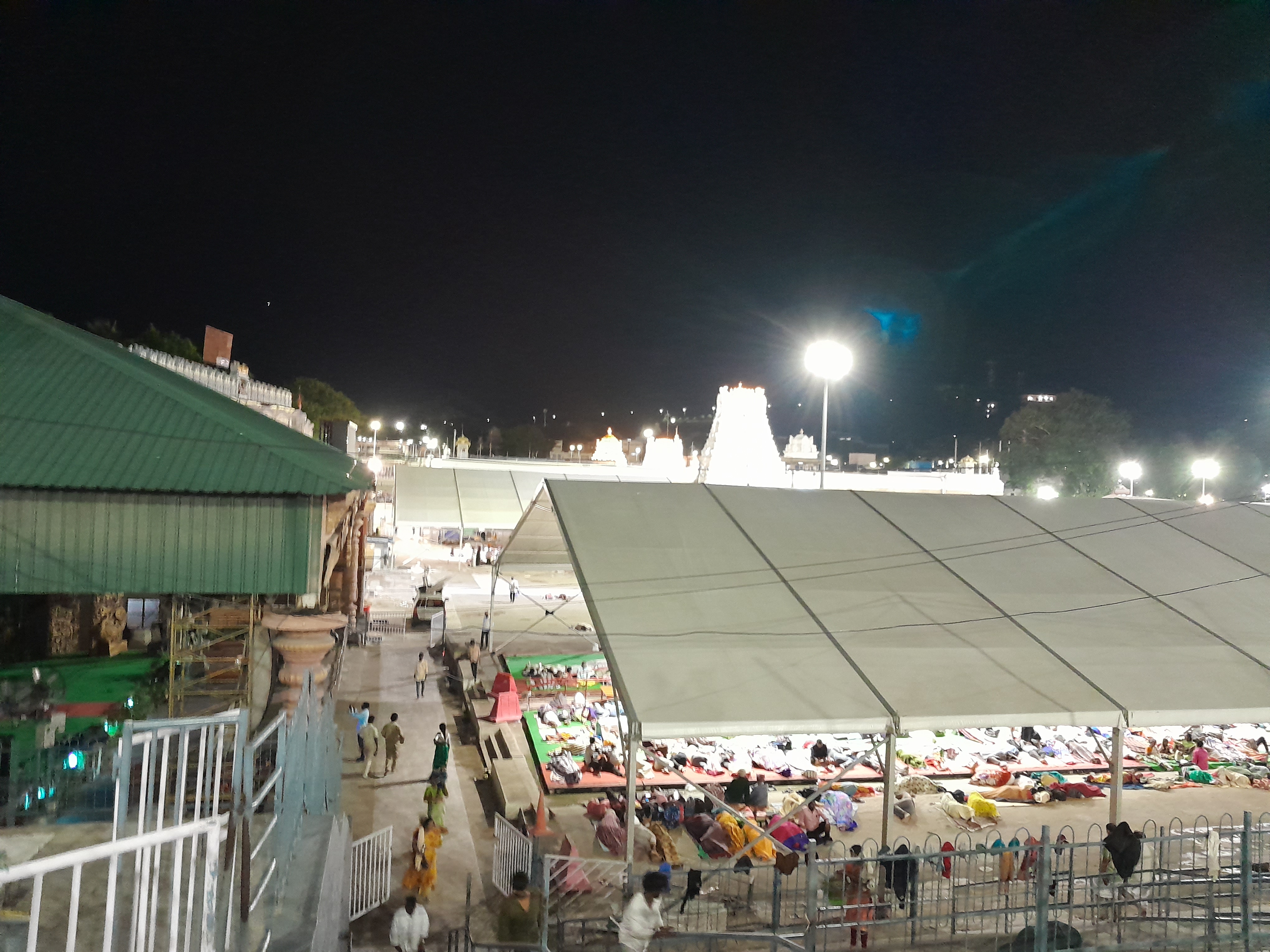 తిరుమల రాత్రి — ఆలయ గోపురం, భక్తుల నిద్ర